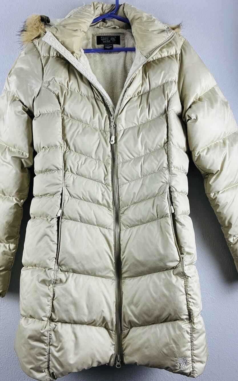 Mountain Hardware Coat Wmns Sz S Puffer Down Jacket Tan Detach Hood Full Zip